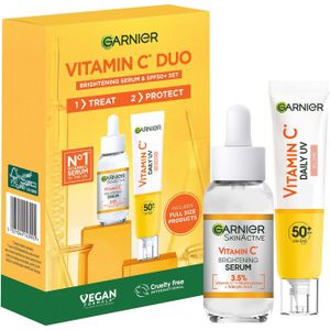 Garnier Vitamin C Brightening Serum & Glow UV Fluid SPF 50+ Face Duo Set