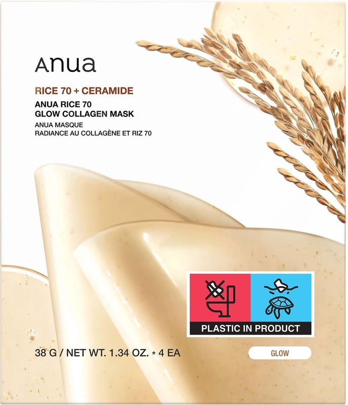 Anua - Rice 70 Glow - Collageen Mask - 4 stuks