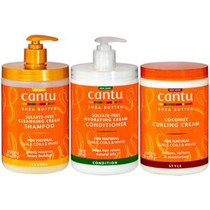 Cantu Shea Butter for Natural Hair Cleansing Cream Shampoo, Hydrating Cream Conditioner & Coconut Curling Cream Salon Size Trio