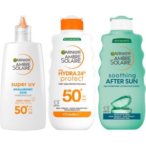 Garnier Ambre Solaire SPF50+ Suncream Face, Body & Aftersun Bundle