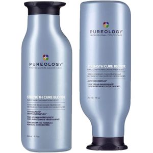 Pureology Strength Cure Blonde Shampoo and Conditioner Strengthening Bundle for Damaged, Blonde Hair with Vegan Formulas
