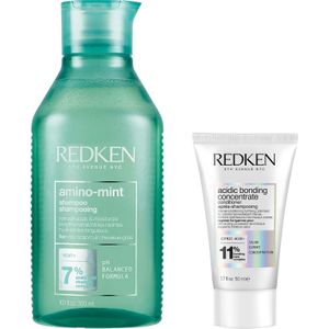 Redken Amino Mint Scalp Cleansing for Greasy Hair Shampoo and Acidic Bonding Concentrate Conditioner Bundle