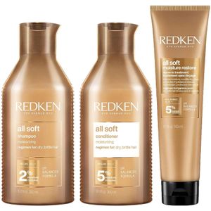 Redken All Soft Shampoo, Conditioner and Leave-in Routine for Dry Hair