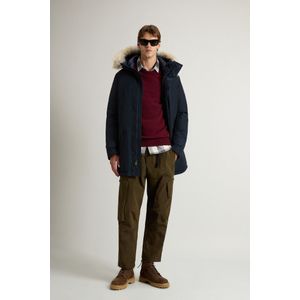 Woolrich heren Polar Parka van Ramar Cloth-stof met hoge kraag en bontrand Blauw Grootte 3XL