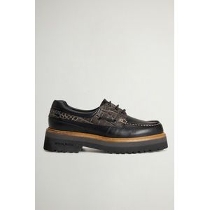 Woolrich dames Rock loafers van kalfsleer met bedrukte inzetstukken Zwart Grootte 37/