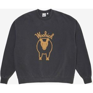 Woolrich unisex Sweater met ronde hals van zuiver katoen met logoprint op de borst en achterkant Zwart Grootte L