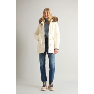 Woolrich dames Arctic Parka van Ramar Cloth-stof met afneembare bontrand Wit Grootte L