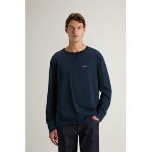 Woolrich heren T-shirt met lange mouwen van puur katoen Blauw Grootte 3XL