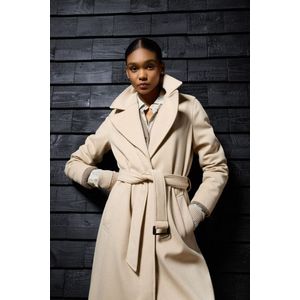 Woolrich dames Mantel van puur Italiaans scheerwol, vervaardigd met gebruik van een Loro Piana-stof Beige Grootte L