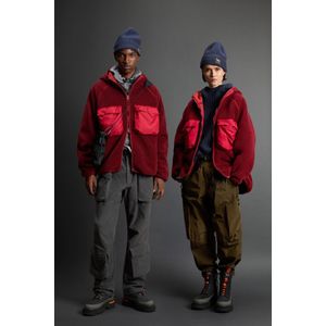 Woolrich unisex Hybride sweater met volledige rits met capuchon Rood Grootte L