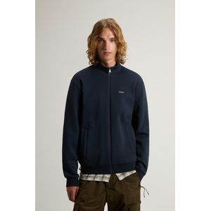 Woolrich heren Sweatshirt met rits en hoge kraag in katoenen interlockmix met logo Blauw Grootte 3XL