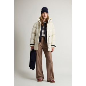 Woolrich dames Alsea-donsjack van elastisch nylon met afneembare capuchon Wit Grootte S