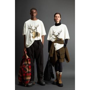 Woolrich unisex T-shirt van zuiver katoen met print by Todd Snyder Wit Grootte L