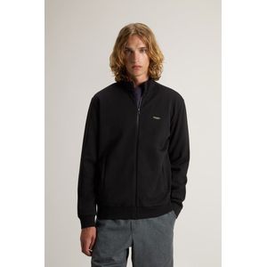Woolrich heren Sweatshirt met rits en hoge kraag in katoenen interlockmix met logo Zwart Grootte 3XL