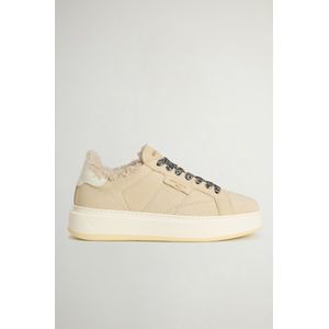 Woolrich dames Arrow sneakers van leer met schapenvacht voering Beige Grootte 38