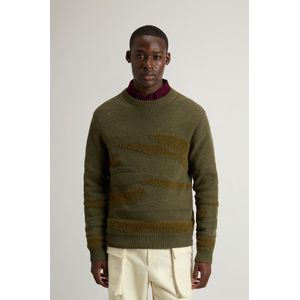 Woolrich heren Trui met ronde hals van wolmix Groen Grootte L