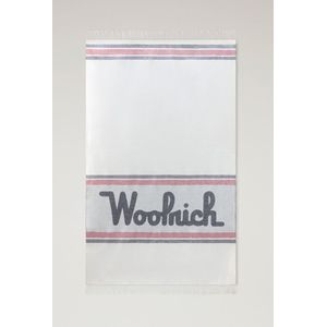 Woolrich Unisex Deken van linnen en katoen met jacquard-logo Wit Grootte ONE