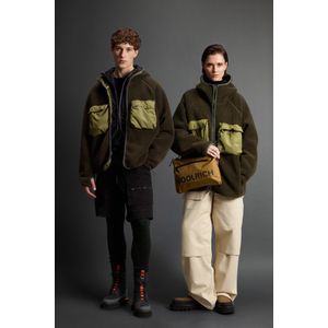 Woolrich unisex Hybride sweater met volledige rits met capuchon Groen Grootte L