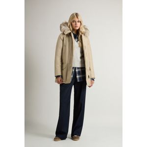 Woolrich dames Arctic Parka van Ramar Cloth met vier zakken en afneembaar bont Beige Grootte L