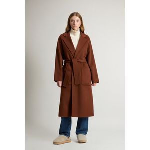 Woolrich dames Lange mantel van zuivere onbewerkte wol met riem Bruin Grootte L
