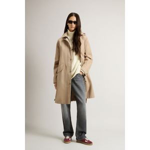 Woolrich dames Garengeverfde trenchcoat van drielaagse stof met capuchon Beige Grootte L