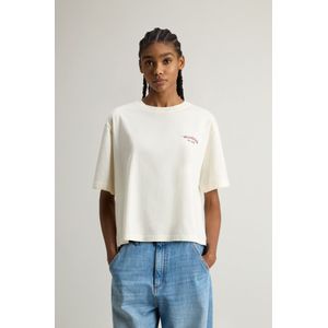 Woolrich dames T-shirt van puur Pima-katoen met logo  Wit Grootte L
