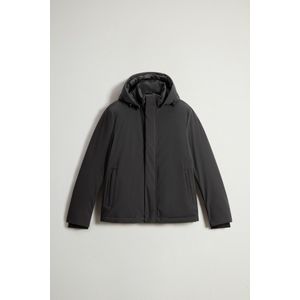 Woolrich heren Gevoerd jack van elastisch nylon met afneembare capuchon Zwart Grootte 3XL