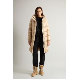 Woolrich Dames Lang Aliquippa Donsjack van glanzend nylon Beige Grootte L