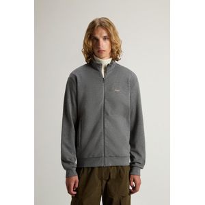Woolrich heren Sweatshirt met rits en hoge kraag in katoenen interlockmix met logo Grey Grootte M