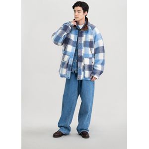 Woolrich unisex Parka van gerecyclede sweatstof-wolmix met geruit patroon Blauw Grootte L