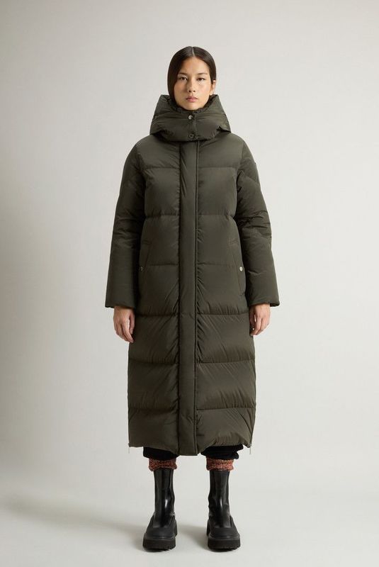 Woolrich Dames Lange Aurora Parka van stretchnylon Groen Grootte M