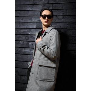 Woolrich heren Mantel van puur Italiaans wol, vervaardigd met gebruik van een Loro Piana-stof Grey Grootte L