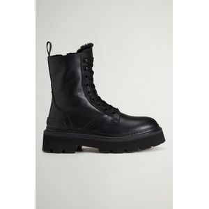 Woolrich Dames Logger-veterboots van leer met voering van schapenleer Zwart Grootte 38/