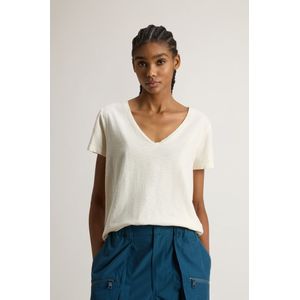 Woolrich dames T-shirt van puur slubkatoen met V-hals Wit Grootte L