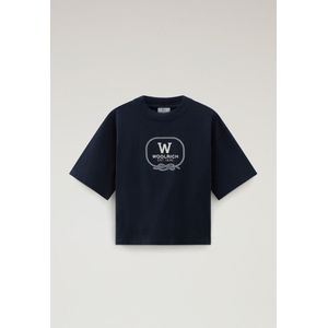 Woolrich Dames T-shirt voor jongens van zuiver katoen met grafische print Blauw Grootte M
