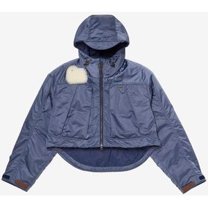 Woolrich unisex Fishing-jack van satijnen stof met capuchon en klep Blauw Grootte L