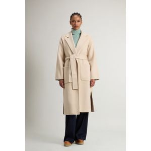 Woolrich dames Lange mantel van zuivere onbewerkte wol met riem Beige Grootte L