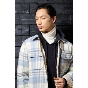Woolrich heren Alaskan Check-overhemdjack van gerecyclede Italiaanse wolmix Blauw Grootte L