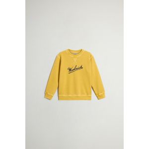 Woolrich Achteraf geverfde sweater met ronde hals voor jongens van zuiver katoen met logo Geel Grootte 10