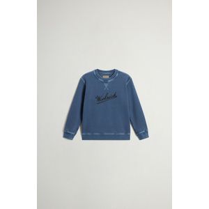 Woolrich Achteraf geverfde sweater met ronde hals voor jongens van zuiver katoen met logo Blauw Grootte 10