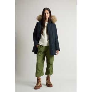 Woolrich Dames Arctic Parka van Ramar Cloth met vier zakken en afneembaar bont Blauw Grootte XL