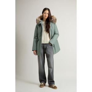 Woolrich dames Arctic Parka van Ramar Cloth-stof met afneembare bontrand Groen Grootte L