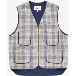 Woolrich Unisex Bodywarmer met ruitjespatroon van katoen- en linnenmix Blauw Grootte M