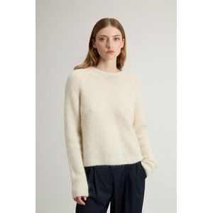 Woolrich dames Trui met ronde hals van alpaca- en achteraf geverfde wolmix Wit Grootte S