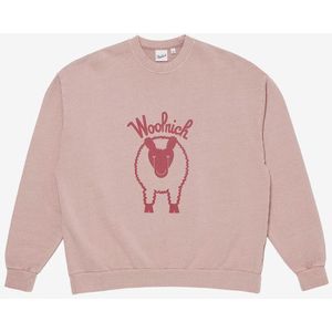 Woolrich unisex Sweater met ronde hals van zuiver katoen met logoprint op de borst en achterkant Roze Grootte L