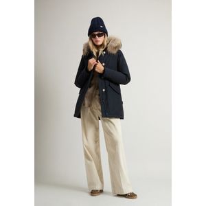 Woolrich dames Arctic Parka van Ramar Cloth-stof met afneembare bontrand Blauw Grootte L