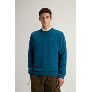 Woolrich heren Sweatshirt met ronde hals in katoenen interlockmix met logo Blauw Grootte L