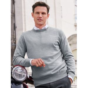 Trui ronde hals en boorden in ribsteek Van Peter Hahn Cashmere grijs
