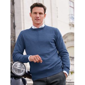 Trui ronde hals en boorden in ribsteek Van Peter Hahn Cashmere blauw