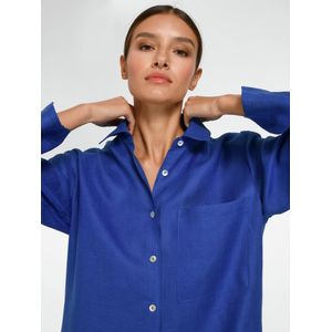 Lange blouse 100% linnen Van Peter Hahn blauw